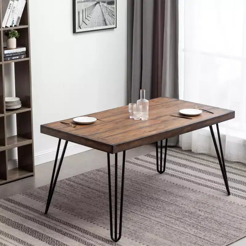 Ensemble de salle à manger 6 pièces Amisos, table à manger avec pieds épingles, 4 chaises et un banc en bois, 3 options de couleur