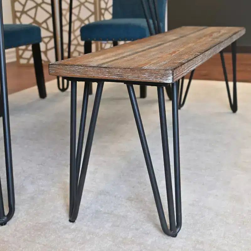 Ensemble de salle à manger 6 pièces Amisos, table à manger avec pieds épingles, 4 chaises et un banc en bois, 3 options de couleur