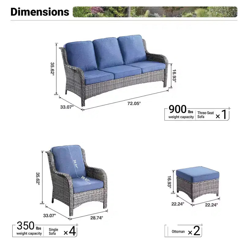 Ensemble de conversation 7 pièces Ovios Orlando en rotin gris pour patio extérieur avec coussins