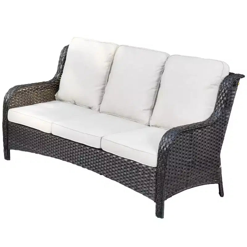 Ensemble de conversation 7 pièces Ovios Orlando en rotin gris pour patio extérieur avec coussins