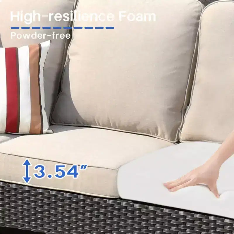 Ensemble de conversation 7 pièces Ovios Orlando en rotin gris pour patio extérieur avec coussins