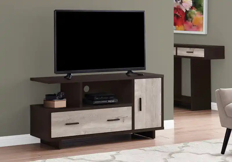 Meuble TV moderne de 48 pouces avec rangement et gestion des câbles pour téléviseurs jusqu'à 55 pouces - Expresso et Gris Two