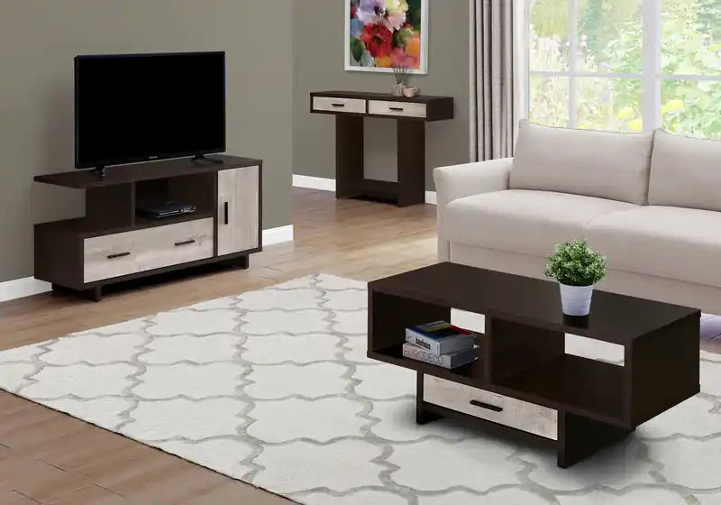 Meuble TV moderne de 48 pouces avec rangement et gestion des câbles pour téléviseurs jusqu'à 55 pouces - Expresso et Gris Two