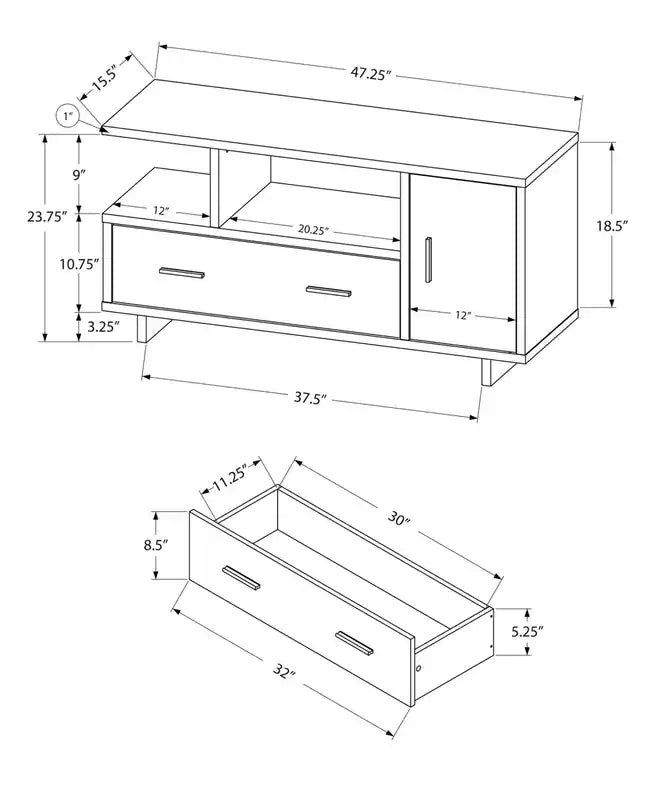 Meuble TV moderne de 48 pouces avec rangement et gestion des câbles pour téléviseurs jusqu'à 55 pouces - Expresso et Gris Two