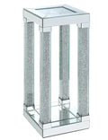 Berni 12 Glam Mirror & Glass Top Chairside Table with Shelf - Silver Metal with Diamond Look Legs