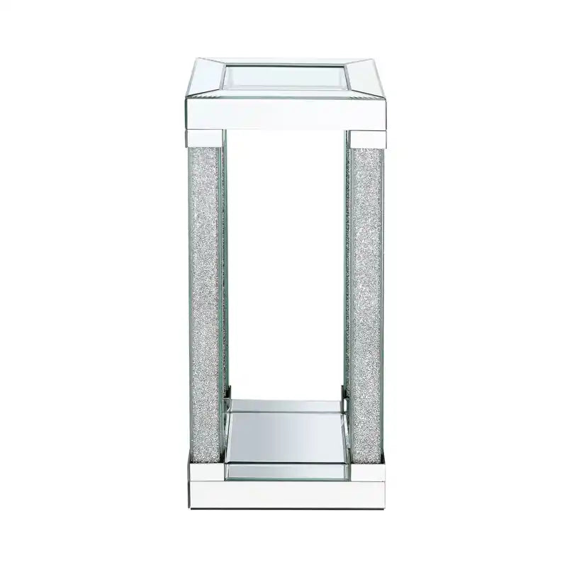 Table d'appoint 12 Glam Miroir et Verre avec Étagère - Métal Argenté avec Pieds Effet Diamant