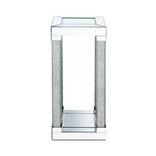 Table d'appoint 12 Glam Miroir et Verre avec Étagère - Métal Argenté avec Pieds Effet Diamant