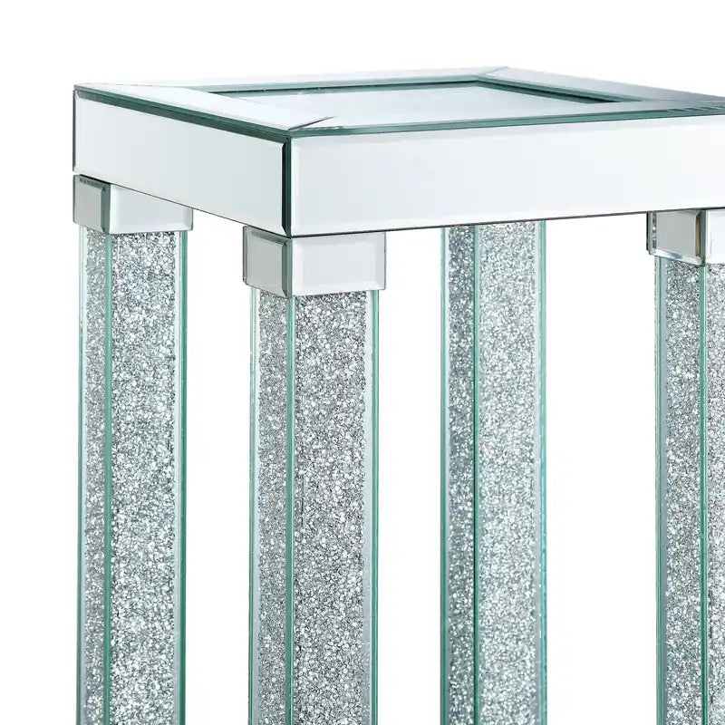 Table d'appoint 12 Glam Miroir et Verre avec Étagère - Métal Argenté avec Pieds Effet Diamant