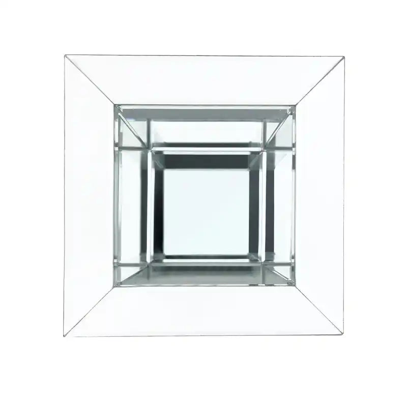 Table d'appoint 12 Glam Miroir et Verre avec Étagère - Métal Argenté avec Pieds Effet Diamant