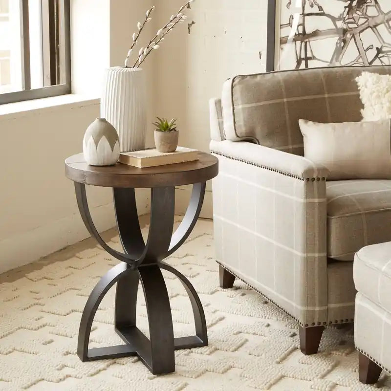 20 table d'appoint ronde en bois massif industriel – Miel rustique