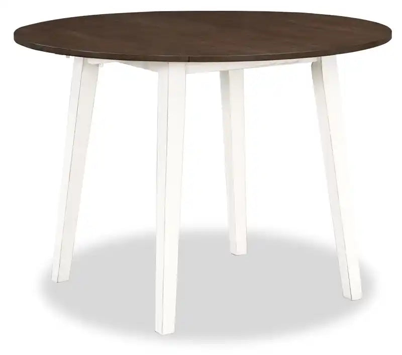 Bryn Drop-Leaf Dining Table, 42 Round - Two-Tone White & Brown