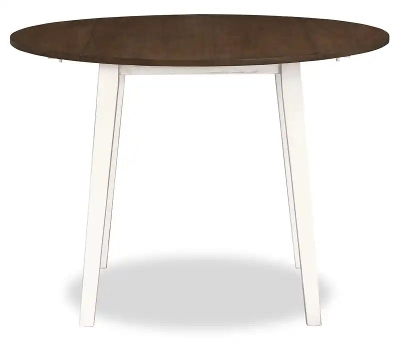 Table de salle à manger à abattants, 42 po ronde - Blanc et marron deux tons