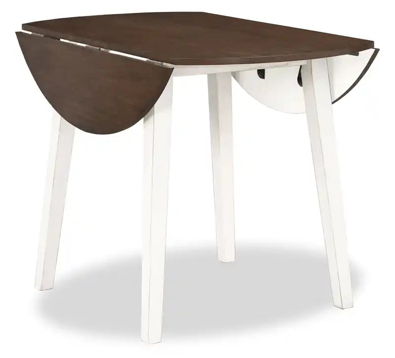 Table de salle à manger à abattants, 42 po ronde - Blanc et marron deux tons