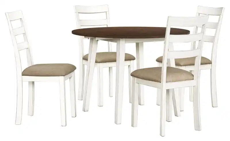 Table de salle à manger à abattants, 42 po ronde - Blanc et marron deux tons