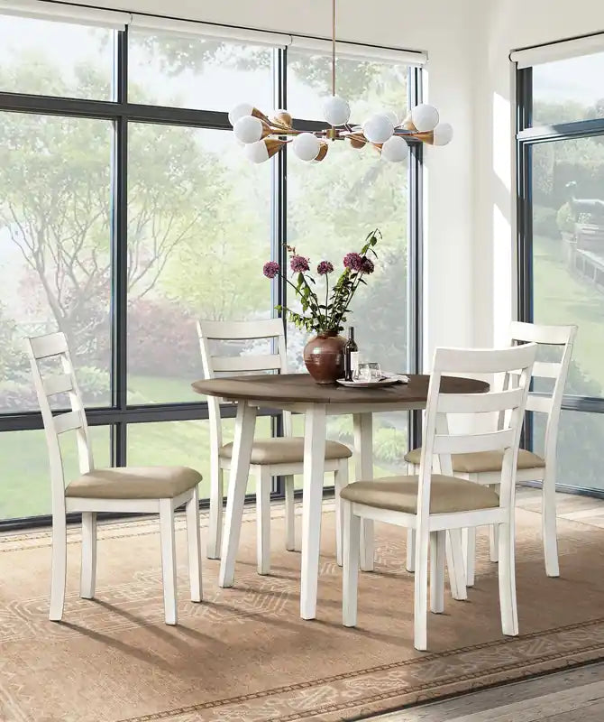 Table de salle à manger à abattants, 42 po ronde - Blanc et marron deux tons