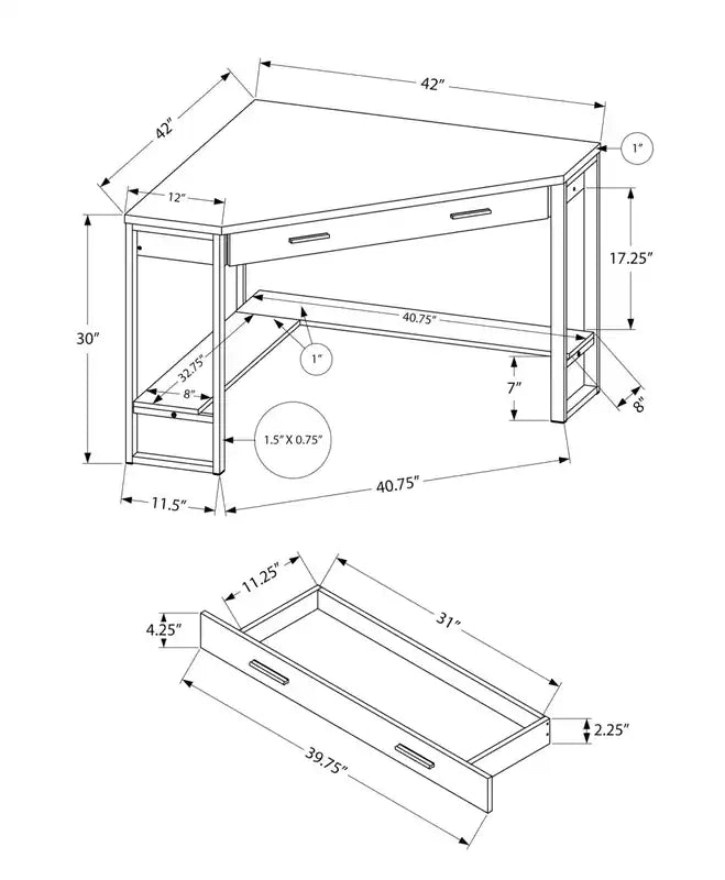 Bureau d'angle avec tiroir 42