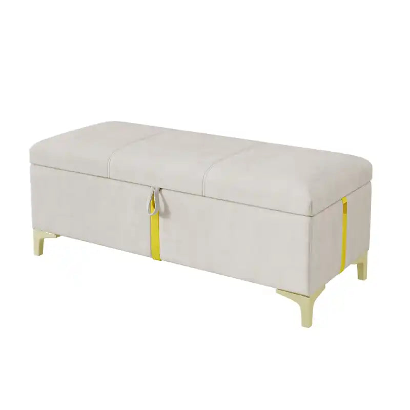 Tony Soft Velvet Upholstered Storage Ottoman Bench With Metal Legs