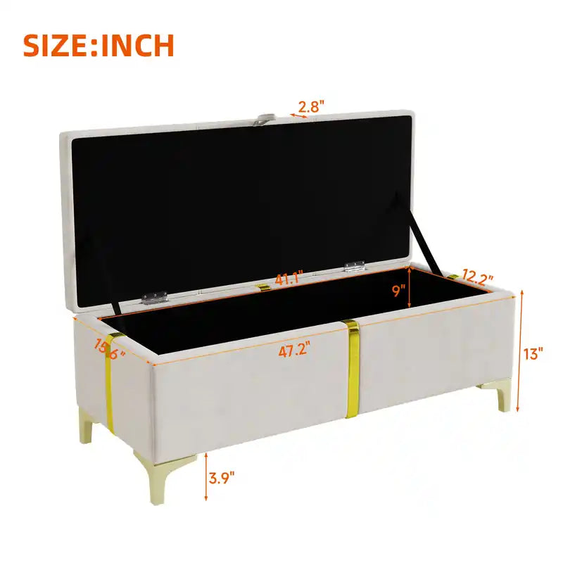 Banc de rangement ottoman en velours doux avec pieds en métal