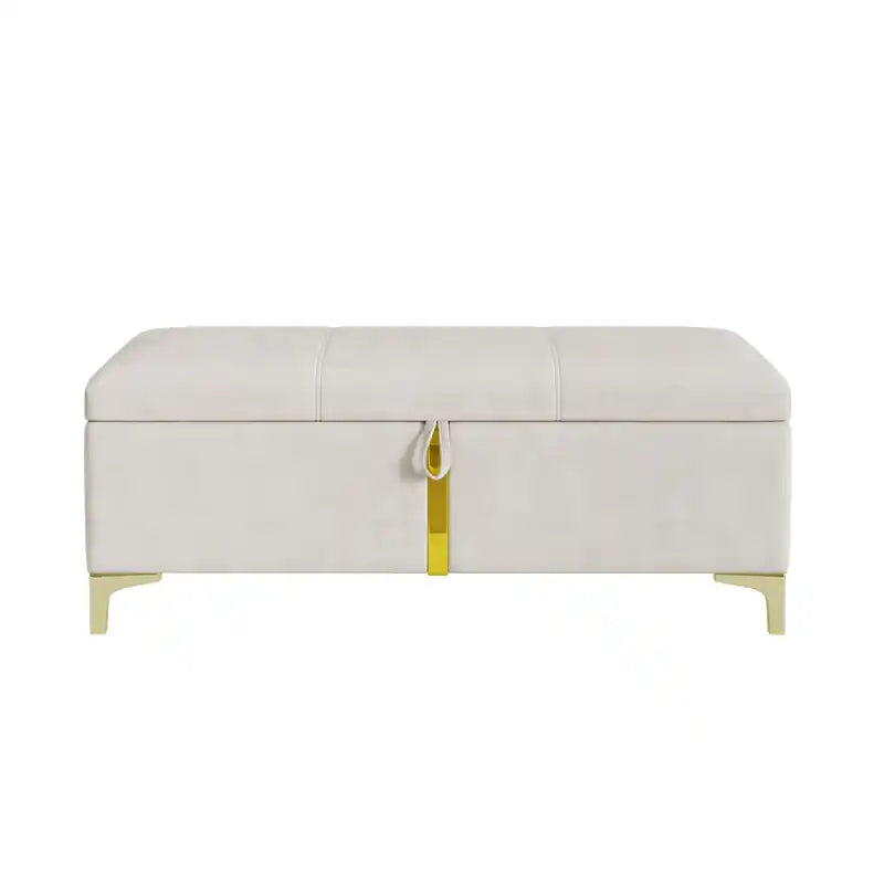 Banc de rangement ottoman en velours doux avec pieds en métal