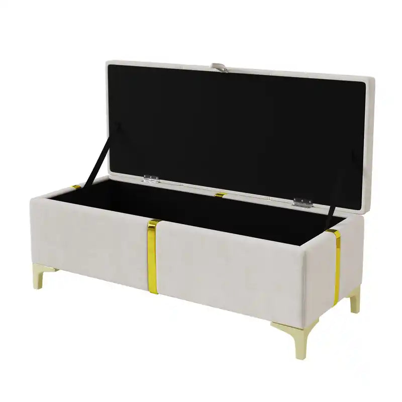 Banc de rangement ottoman en velours doux avec pieds en métal