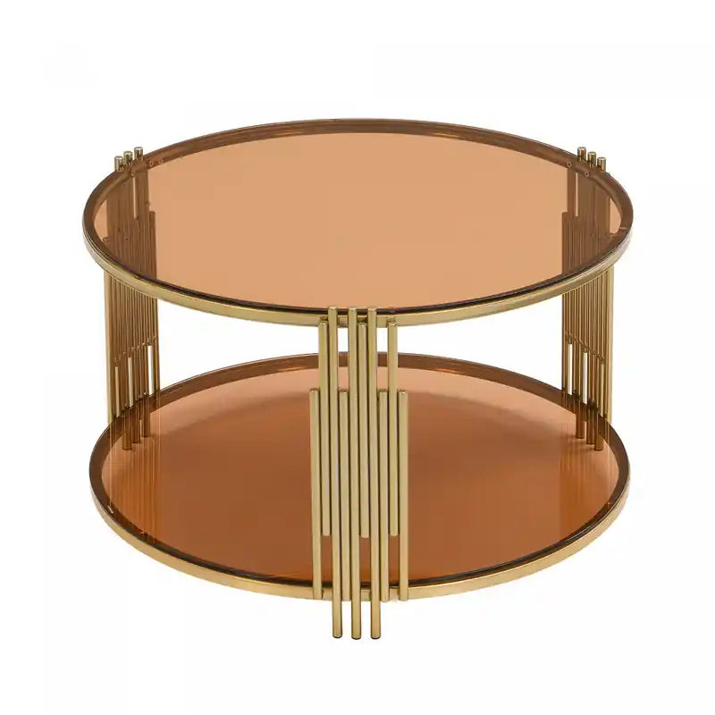 Jonas 31.5 Round Tempered Glass Coffee Table With Lower Shelf
