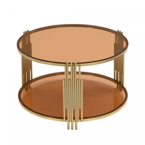 Jonas 31.5 Round Tempered Glass Coffee Table With Lower Shelf