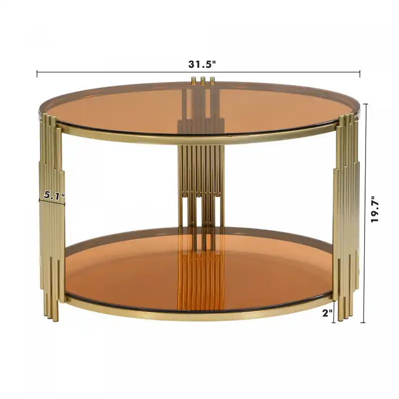 Table basse ronde en verre trempé de 31,5 po avec étagère inférieure