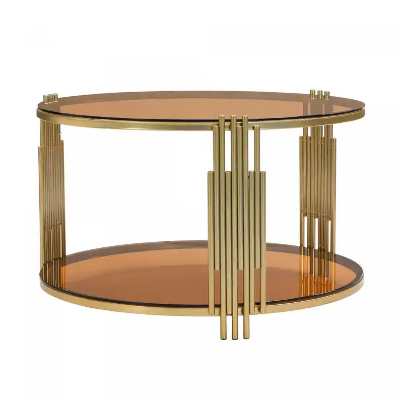 Table basse ronde en verre trempé de 31,5 po avec étagère inférieure