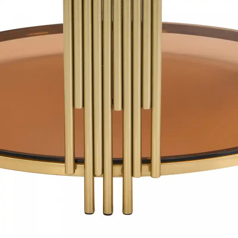 Table basse ronde en verre trempé de 31,5 po avec étagère inférieure