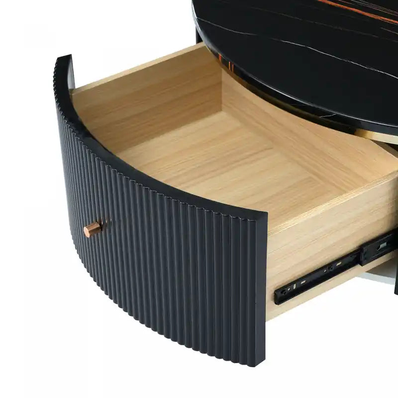 Table Basse Ronde Moderne de 80 cm avec 2 Tiroirs de Rangement