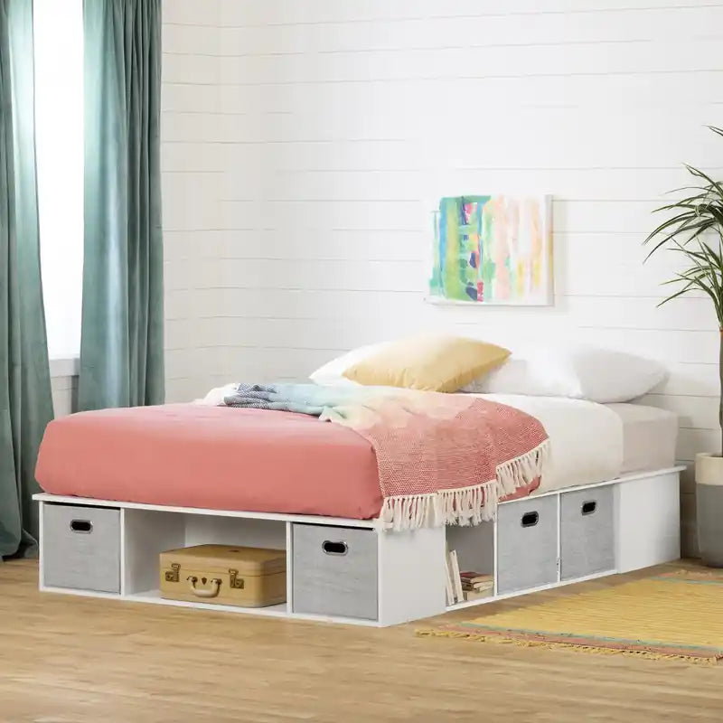 Lit Plateforme De Rangement Flexible Avec Paniers - Blanc Pur