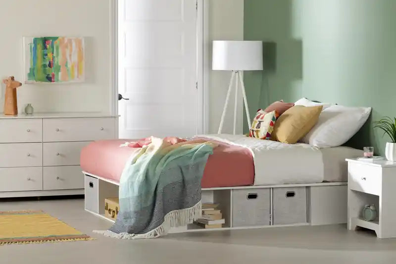 Lit Plateforme De Rangement Flexible Avec Paniers - Blanc Pur