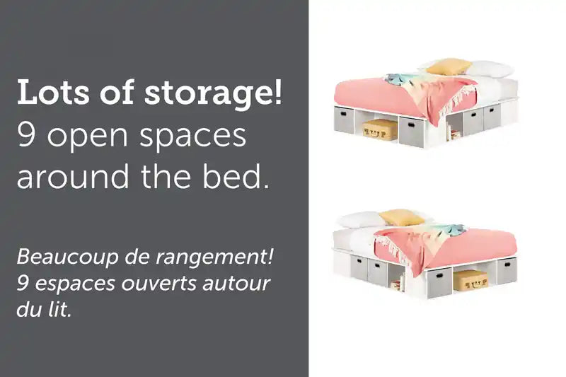 Lit Plateforme De Rangement Flexible Avec Paniers - Blanc Pur