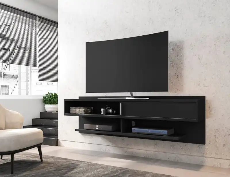 70.86 Meuble TV flottant moderne avec étagères multimédias
