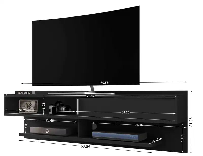 70.86 Meuble TV flottant moderne avec étagères multimédias