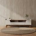 Manhattan Comfort Mid-Century Modern Marcus 70.86 TV Stand with Solid Wood Legs - Greige & Natural