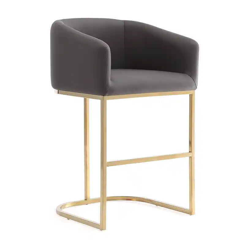 Manhattan Comfort Louvre 36 Stainless Steel Counter Height Barstool - Grey & Titanium Gold