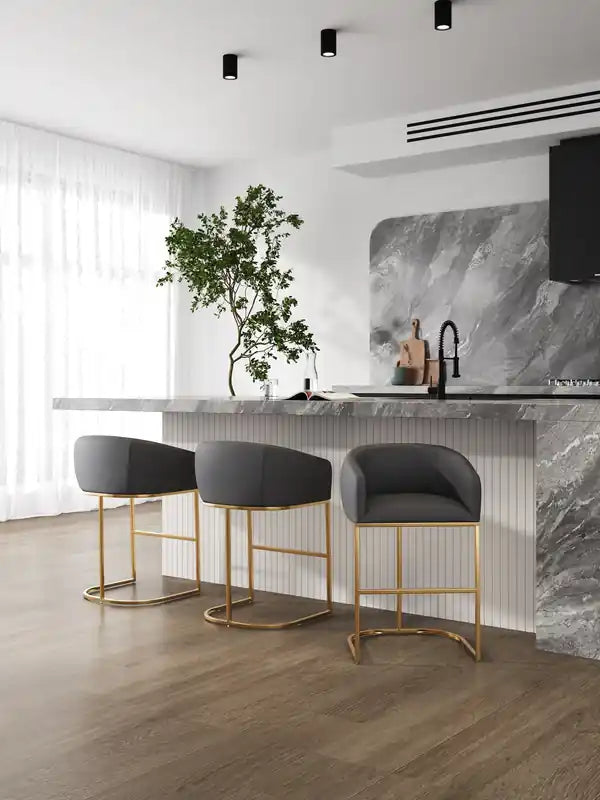 Tabouret de bar hauteur comptoir en acier inoxydable 36 po - Gris et or titane