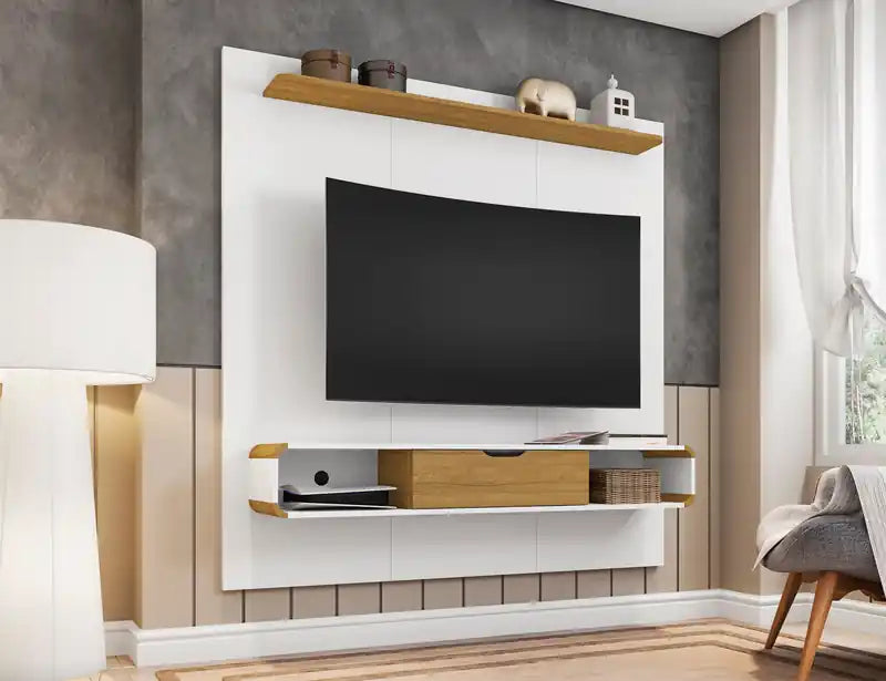 62.36 Meuble TV flottant avec 3 étagères et rangement décoratif supérieur