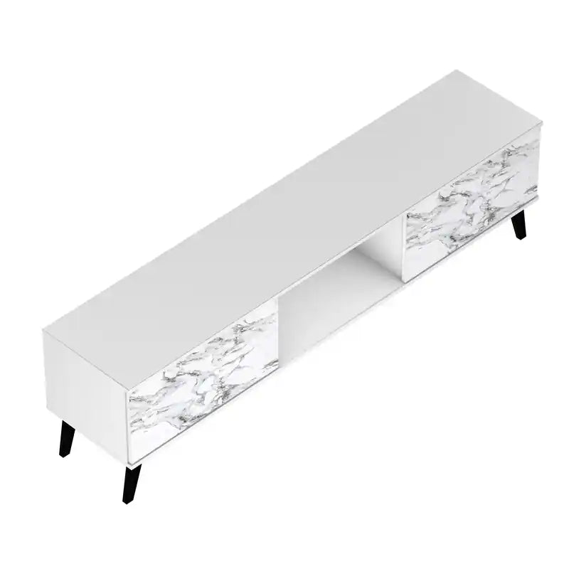 Meuble TV moderne Mid-Century 70.87 – Blanc et aspect marbre