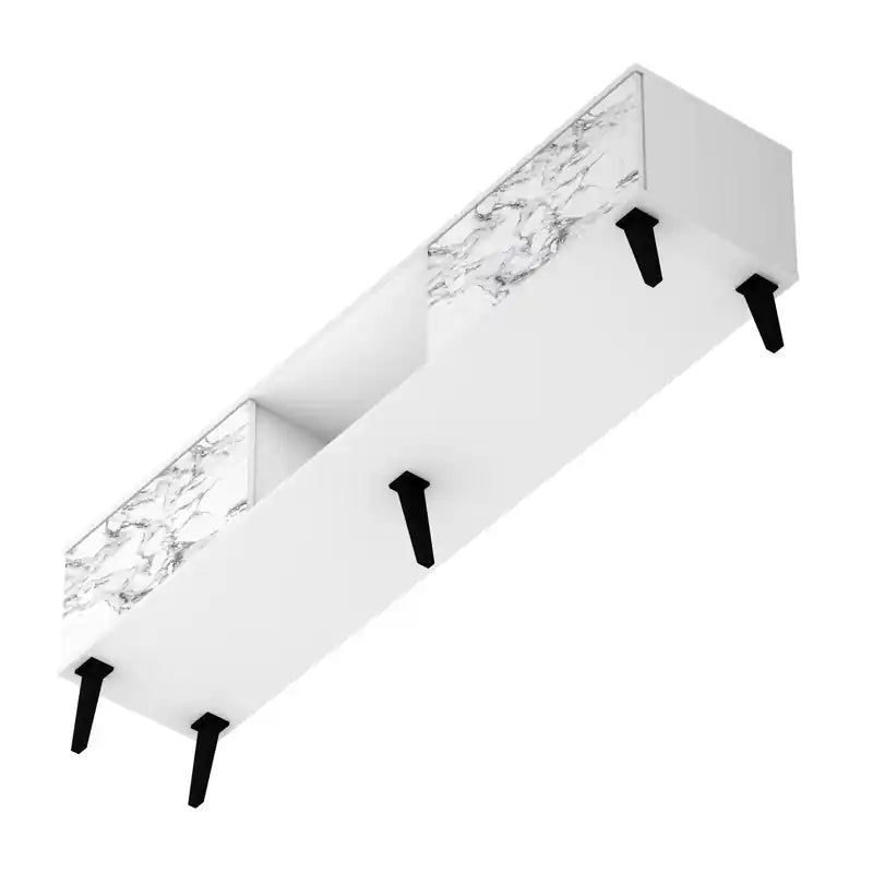 Meuble TV moderne Mid-Century 70.87 – Blanc et aspect marbre