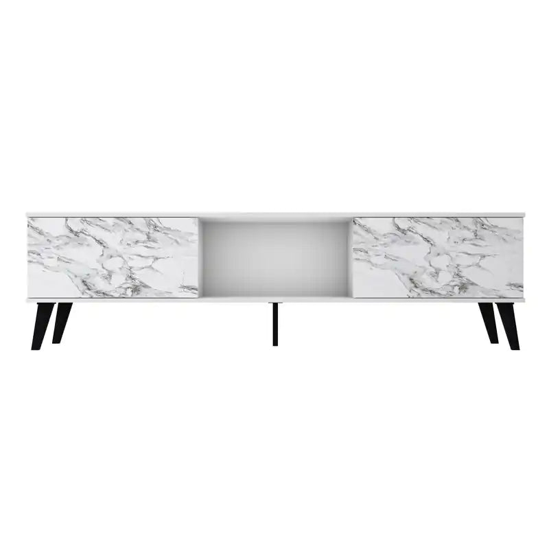 Meuble TV moderne Mid-Century 70.87 – Blanc et aspect marbre