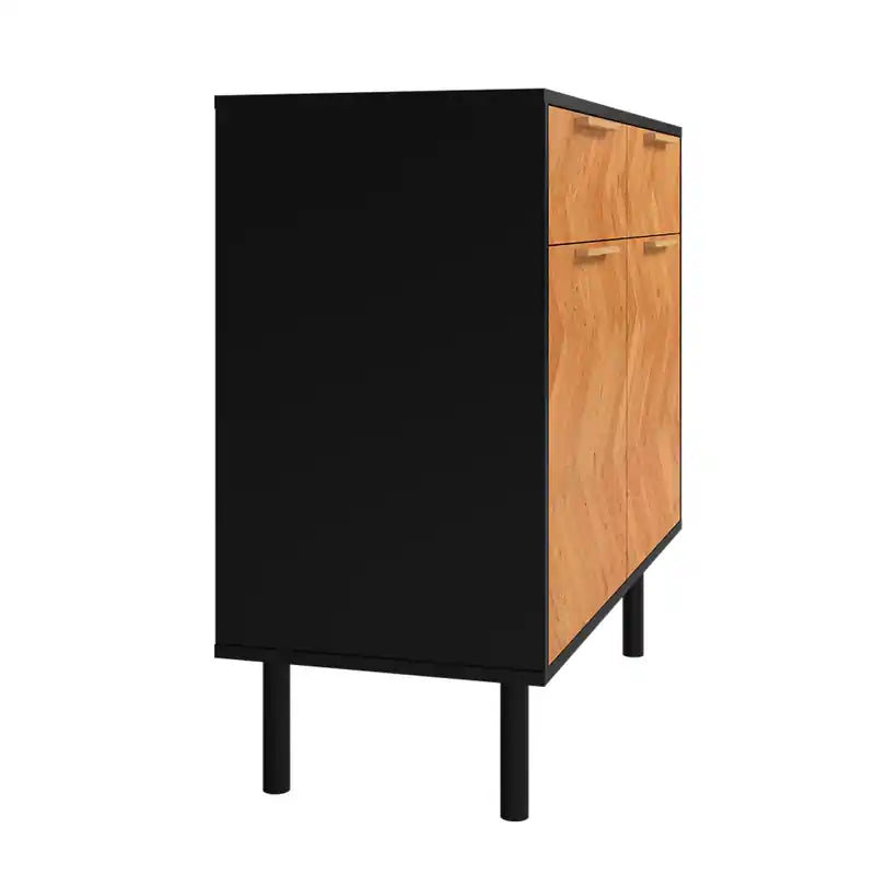 Bahut Rétro Mid-Century | Meuble de Rangement à 2 Tiroirs avec Portes en Bois à Chevrons