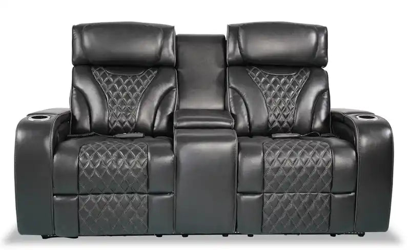 Elite 74 Genuine Leather Massage Power Reclining Loveseat with Power Headrests and Storage Arms