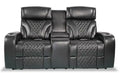 Elite 74 Genuine Leather Massage Power Reclining Loveseat with Power Headrests and Storage Arms