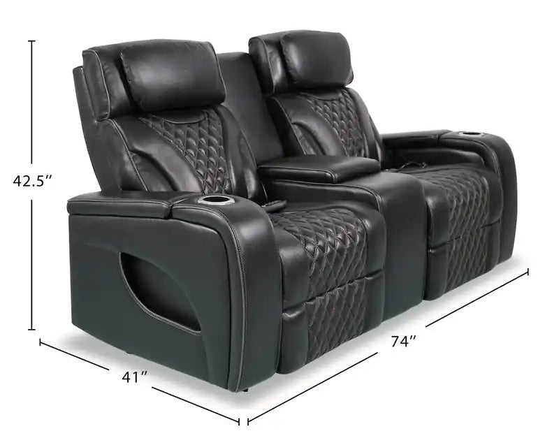 Causeuse inclinable électrique de massage en cuir véritable 74 avec appuie-tête électriques et accoudoirs de rangement