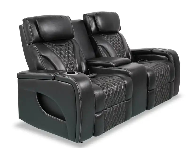 Causeuse inclinable électrique de massage en cuir véritable 74 avec appuie-tête électriques et accoudoirs de rangement
