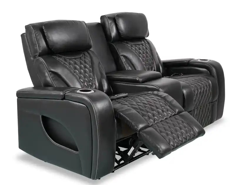 Causeuse inclinable électrique de massage en cuir véritable 74 avec appuie-tête électriques et accoudoirs de rangement