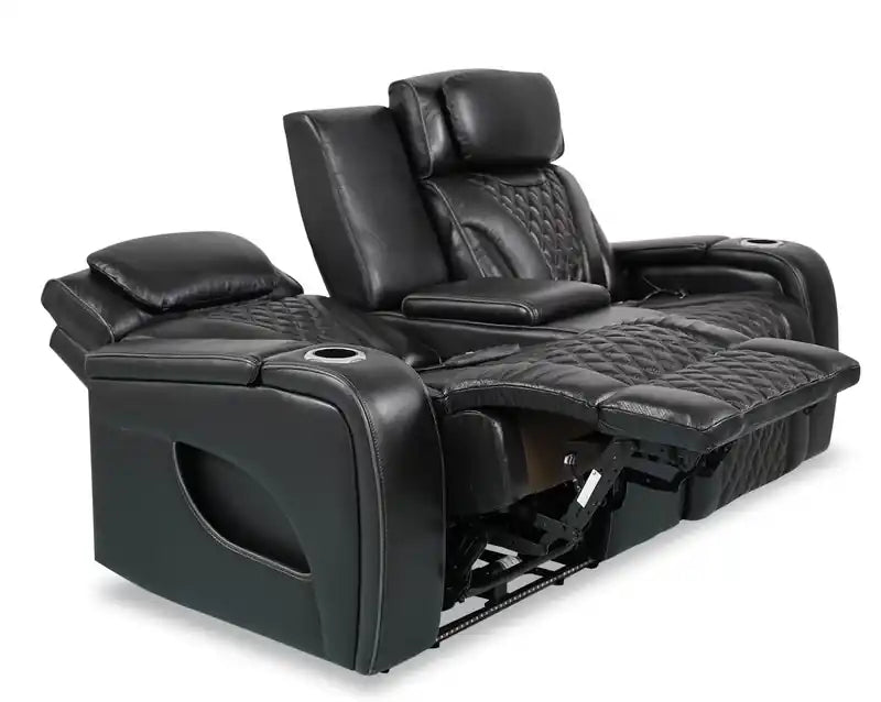 Causeuse inclinable électrique de massage en cuir véritable 74 avec appuie-tête électriques et accoudoirs de rangement
