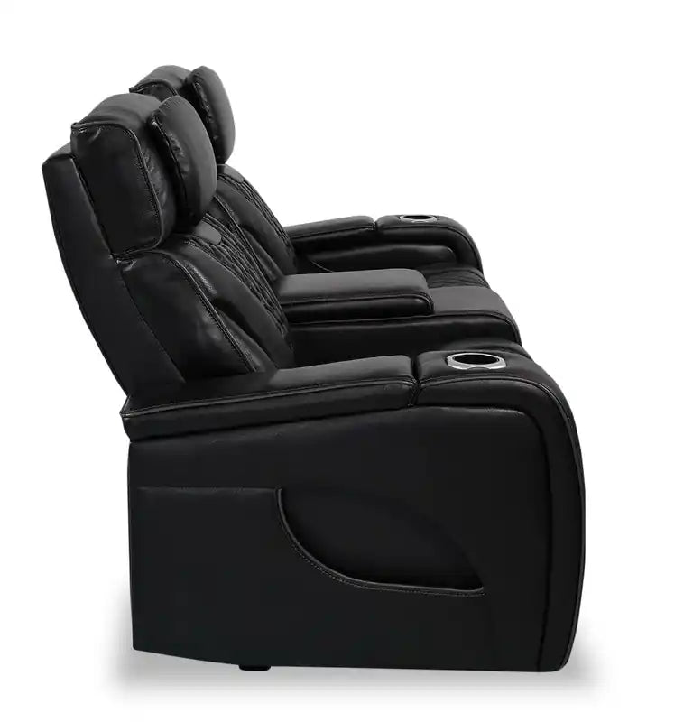 Causeuse inclinable électrique de massage en cuir véritable 74 avec appuie-tête électriques et accoudoirs de rangement